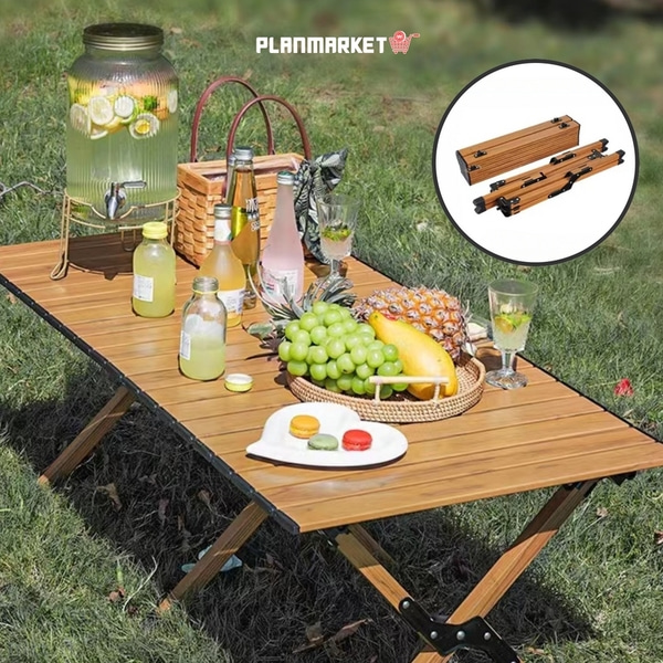 플랜마켓 접이식 캠핑 테이블 원목 우드 간이 야외 롤 테이블 백패킹 차박 대형 120cm